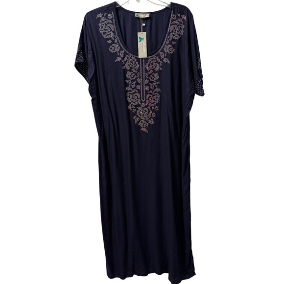 Layogee Womens XL Navy Blue Embellished Kaftan Dress Rayon dress. NWT - Picture 7 of 12